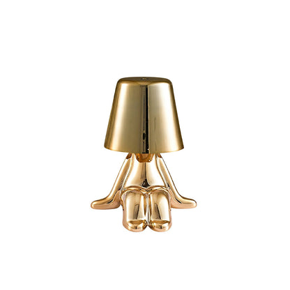 Moderne Tafellamp met Sculptuur – Goudkleurige Broers met Ingebouwde Accu en LED – Artistieke Verlichting voor Woonkamer, Slaapkamer & Bureau