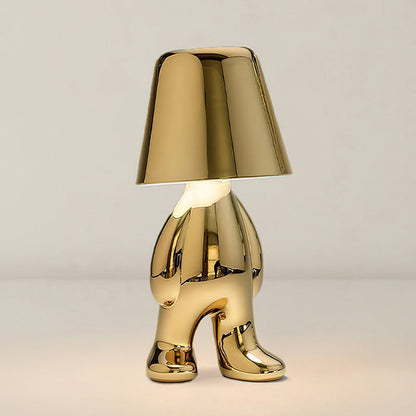 Moderne Tafellamp met Sculptuur – Goudkleurige Broers met Ingebouwde Accu en LED – Artistieke Verlichting voor Woonkamer, Slaapkamer & Bureau