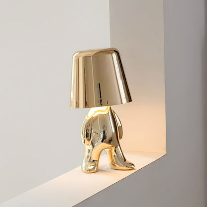 Moderne Tafellamp met Sculptuur – Goudkleurige Broers met Ingebouwde Accu en LED – Artistieke Verlichting voor Woonkamer, Slaapkamer & Bureau