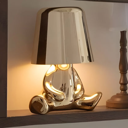 Moderne Tafellamp met Sculptuur – Goudkleurige Broers met Ingebouwde Accu en LED – Artistieke Verlichting voor Woonkamer, Slaapkamer & Bureau