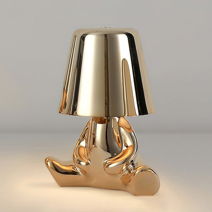 Moderne Tafellamp met Sculptuur – Goudkleurige Broers met Ingebouwde Accu en LED – Artistieke Verlichting voor Woonkamer, Slaapkamer & Bureau