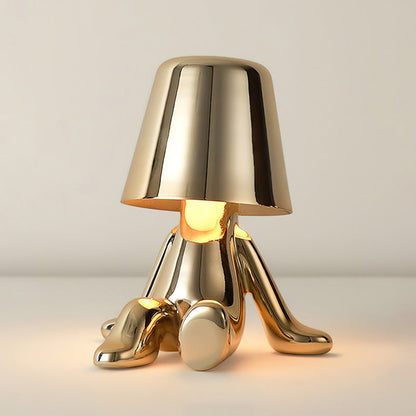Moderne Tafellamp met Sculptuur – Goudkleurige Broers met Ingebouwde Accu en LED – Artistieke Verlichting voor Woonkamer, Slaapkamer & Bureau