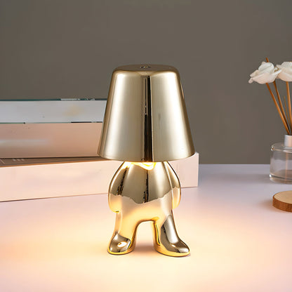 Moderne Tafellamp met Sculptuur – Goudkleurige Broers met Ingebouwde Accu en LED – Artistieke Verlichting voor Woonkamer, Slaapkamer & Bureau