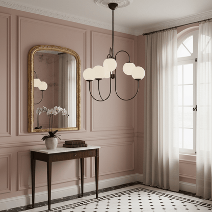 Zwanenhals Kroonluchter Ø76 cm – 8-Lichts Hanglamp met Glazen Bollen Goud/Zwart