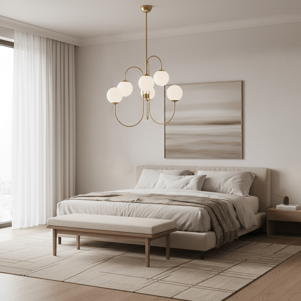 Zwanenhals Kroonluchter Ø76 cm – 8-Lichts Hanglamp met Glazen Bollen Goud/Zwart
