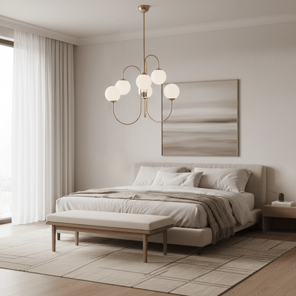 Zwanenhals Kroonluchter Ø76 cm – 8-Lichts Hanglamp met Glazen Bollen Goud/Zwart