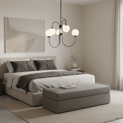 Zwanenhals Kroonluchter Ø76 cm – 8-Lichts Hanglamp met Glazen Bollen Goud/Zwart