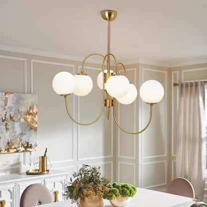 Zwanenhals Kroonluchter Ø76 cm – 8-Lichts Hanglamp met Glazen Bollen Goud/Zwart