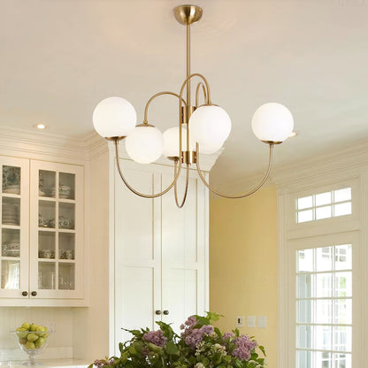 Zwanenhals Kroonluchter Ø76 cm – 8-Lichts Hanglamp met Glazen Bollen Goud/Zwart