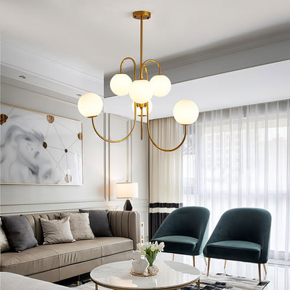 Zwanenhals Kroonluchter Ø76 cm – 8-Lichts Hanglamp met Glazen Bollen Goud/Zwart