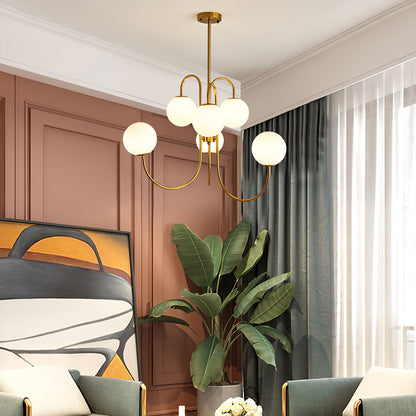 Zwanenhals Kroonluchter Ø76 cm – 8-Lichts Hanglamp met Glazen Bollen Goud/Zwart