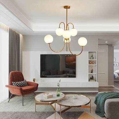 Zwanenhals Kroonluchter Ø76 cm – 8-Lichts Hanglamp met Glazen Bollen Goud/Zwart