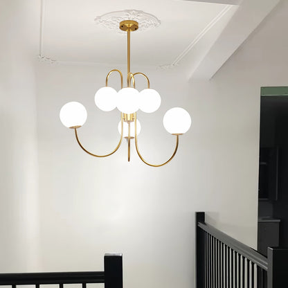 Zwanenhals Kroonluchter Ø76 cm – 8-Lichts Hanglamp met Glazen Bollen Goud/Zwart