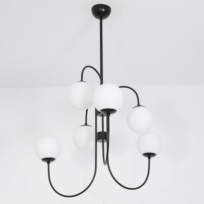 Zwanenhals Kroonluchter Ø76 cm – 8-Lichts Hanglamp met Glazen Bollen Goud/Zwart