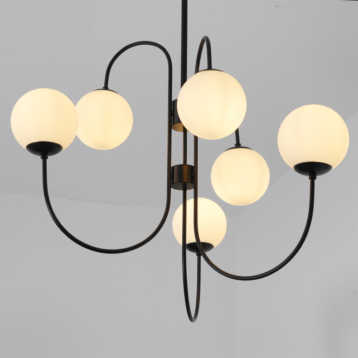 Zwanenhals Kroonluchter Ø76 cm – 8-Lichts Hanglamp met Glazen Bollen Goud/Zwart