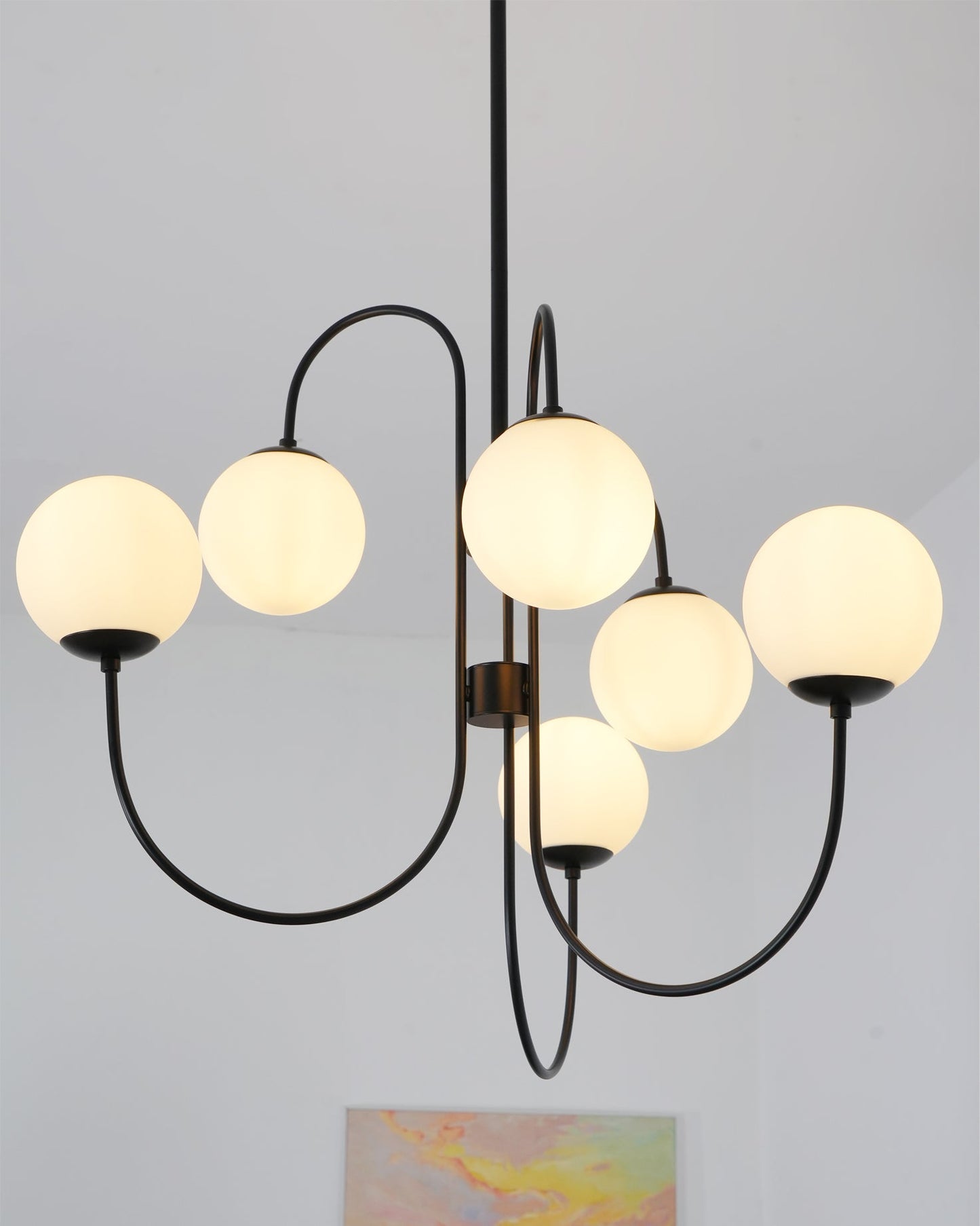Zwanenhals Kroonluchter Ø76 cm – 8-Lichts Hanglamp met Glazen Bollen Goud/Zwart