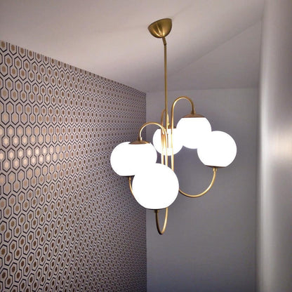 Zwanenhals Kroonluchter Ø76 cm – 8-Lichts Hanglamp met Glazen Bollen Goud/Zwart