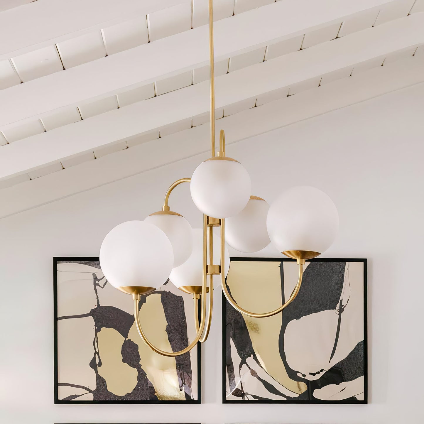 Zwanenhals Kroonluchter Ø76 cm – 8-Lichts Hanglamp met Glazen Bollen Goud/Zwart
