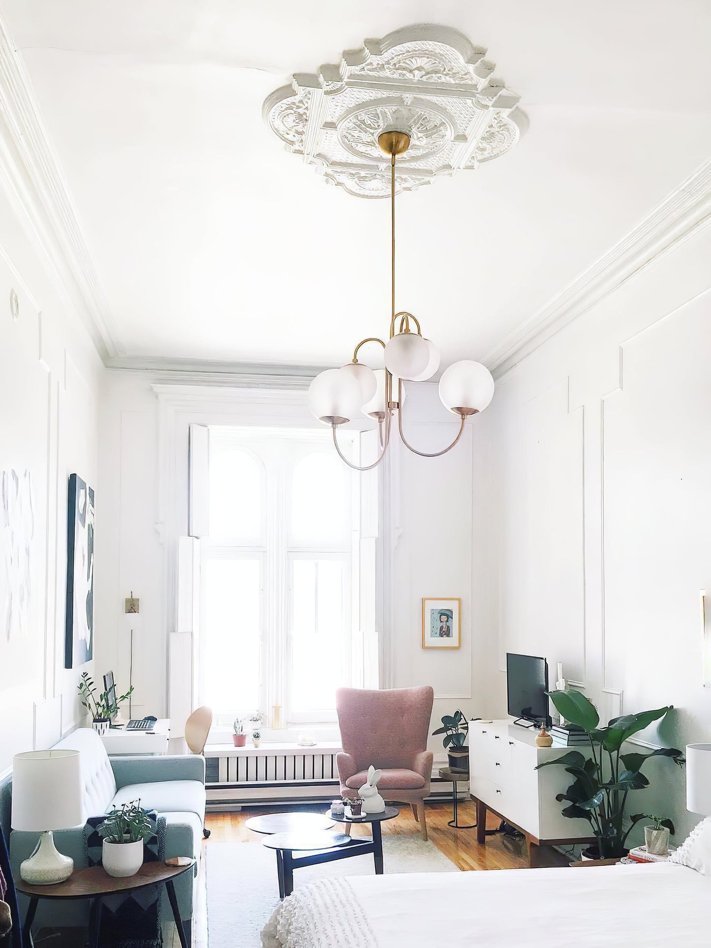 Zwanenhals Kroonluchter Ø76 cm – 8-Lichts Hanglamp met Glazen Bollen Goud/Zwart
