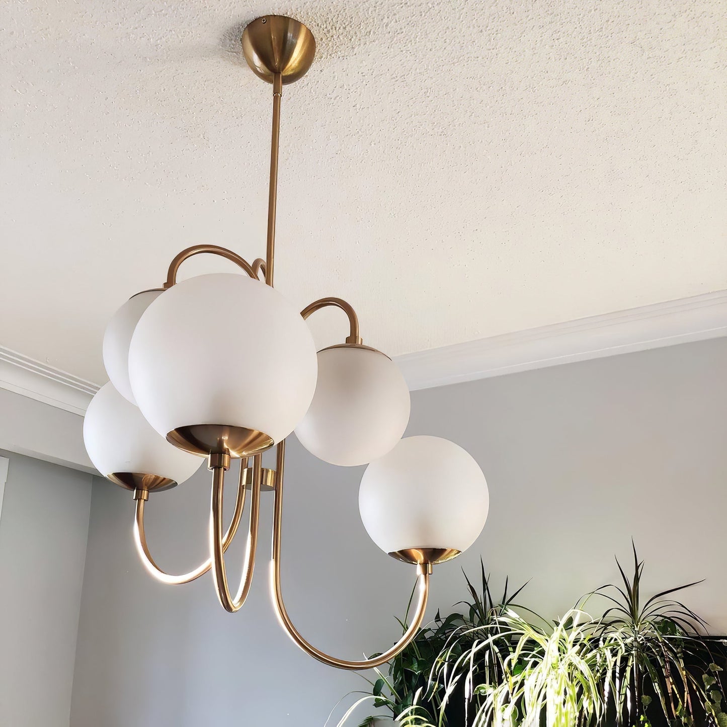 Zwanenhals Kroonluchter Ø76 cm – 8-Lichts Hanglamp met Glazen Bollen Goud/Zwart
