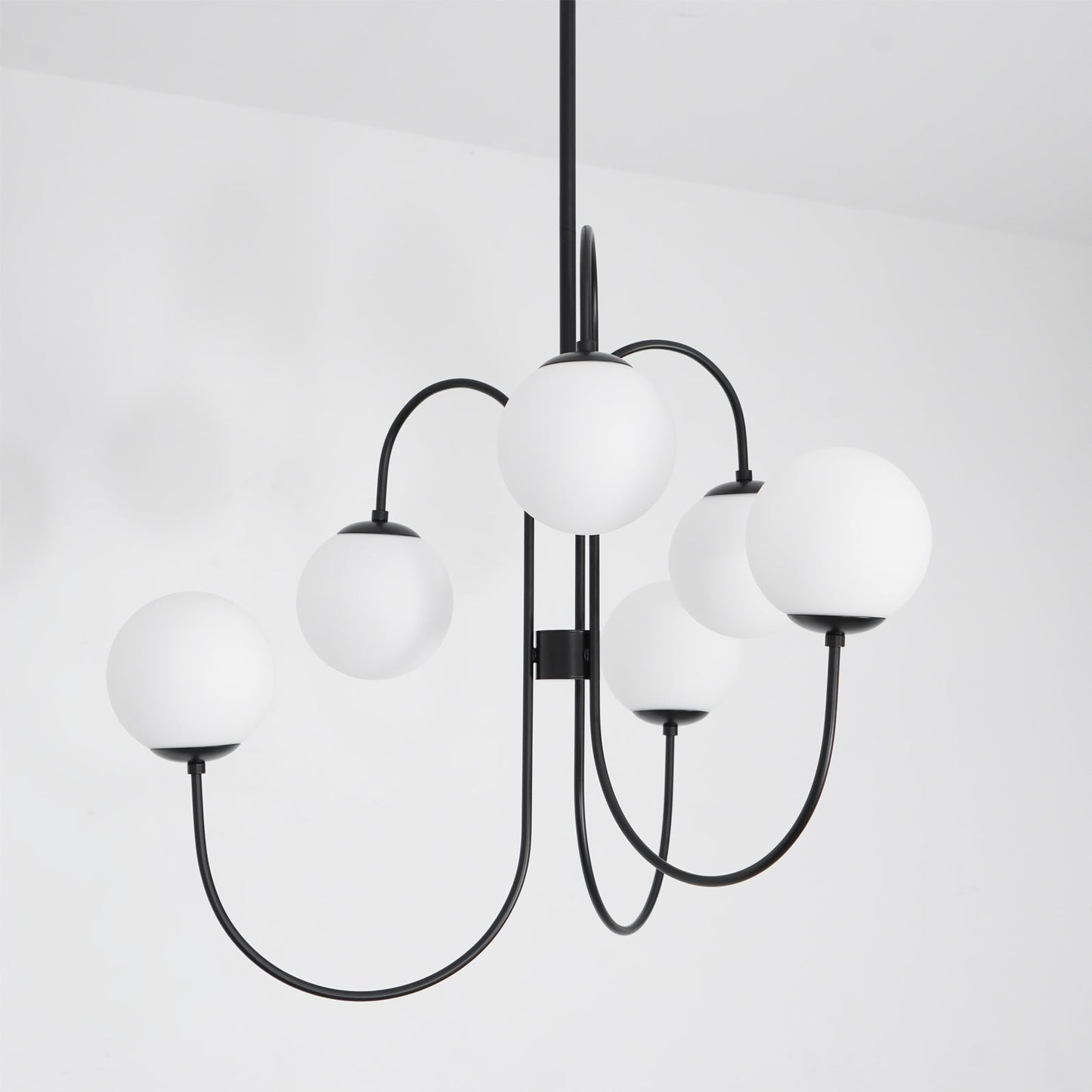 Zwanenhals Kroonluchter Ø76 cm – 8-Lichts Hanglamp met Glazen Bollen Goud/Zwart