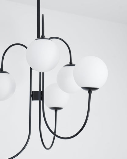 Zwanenhals Kroonluchter Ø76 cm – 8-Lichts Hanglamp met Glazen Bollen Goud/Zwart