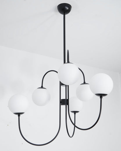Zwanenhals Kroonluchter Ø76 cm – 8-Lichts Hanglamp met Glazen Bollen Goud/Zwart