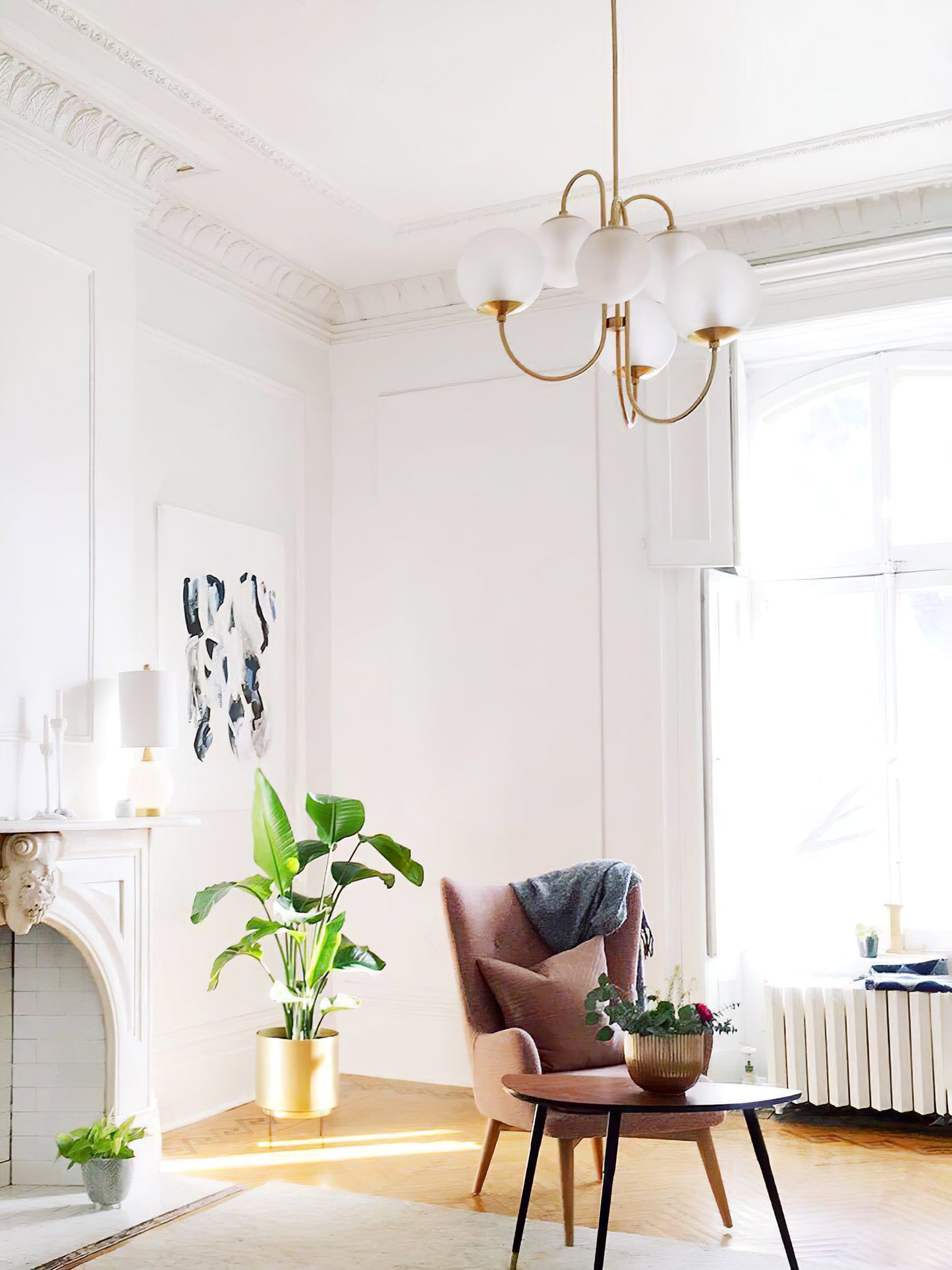 Zwanenhals Kroonluchter Ø76 cm – 8-Lichts Hanglamp met Glazen Bollen Goud/Zwart