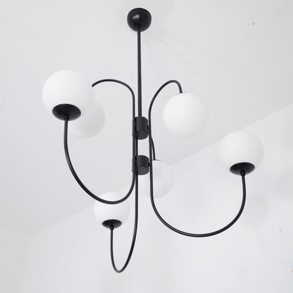 Zwanenhals Kroonluchter Ø76 cm – 8-Lichts Hanglamp met Glazen Bollen Goud/Zwart