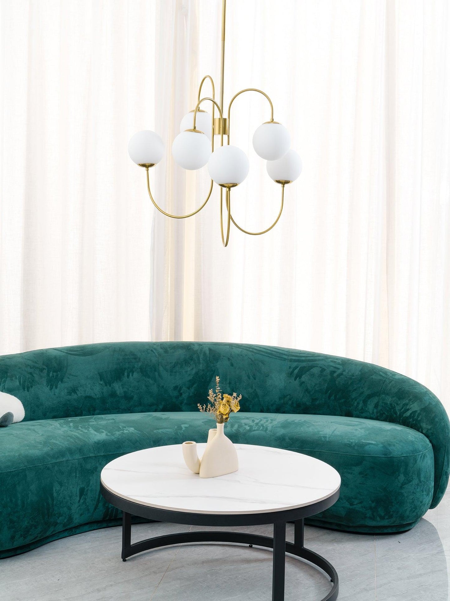 Zwanenhals Kroonluchter Ø76 cm – 8-Lichts Hanglamp met Glazen Bollen Goud/Zwart