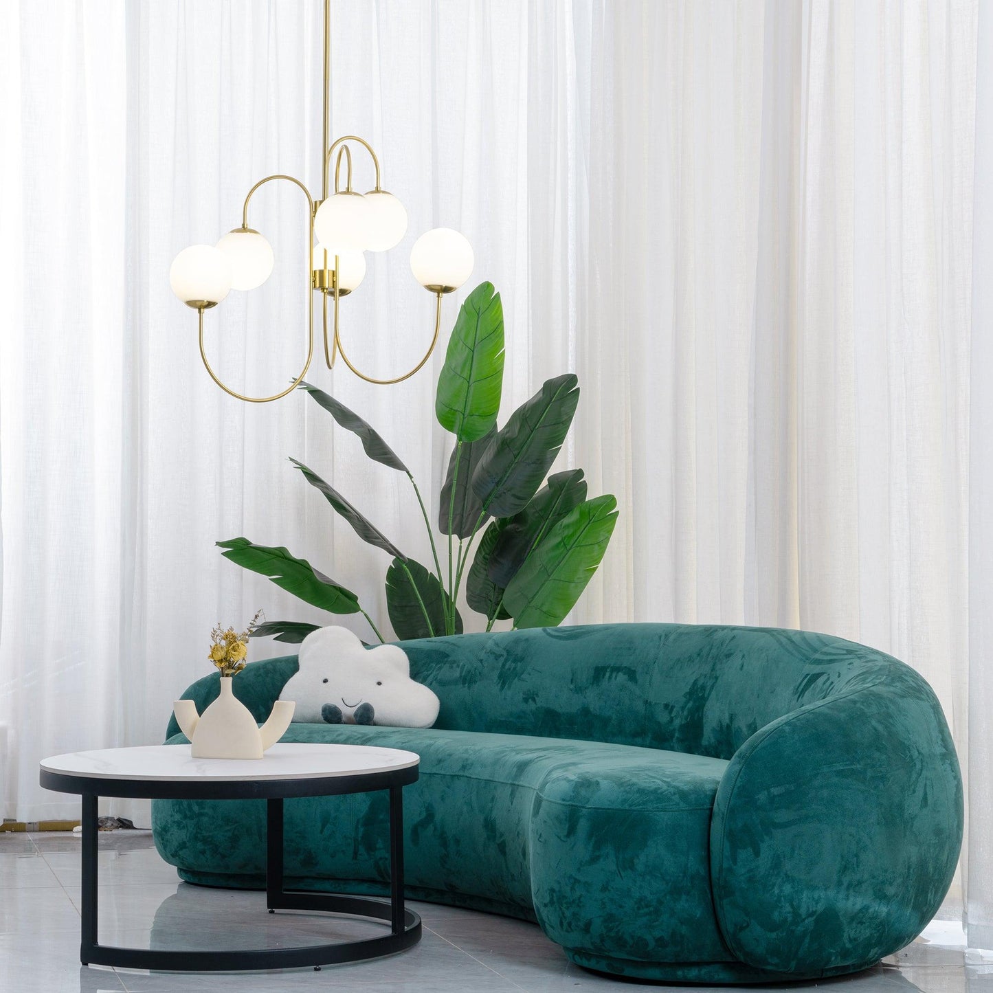 Zwanenhals Kroonluchter Ø76 cm – 8-Lichts Hanglamp met Glazen Bollen Goud/Zwart