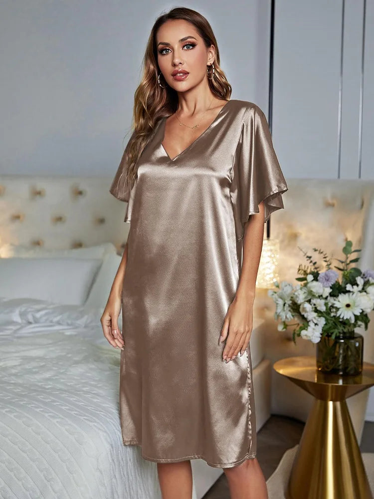 Luxueuze Zijden Nachtkleding Goud Satijn