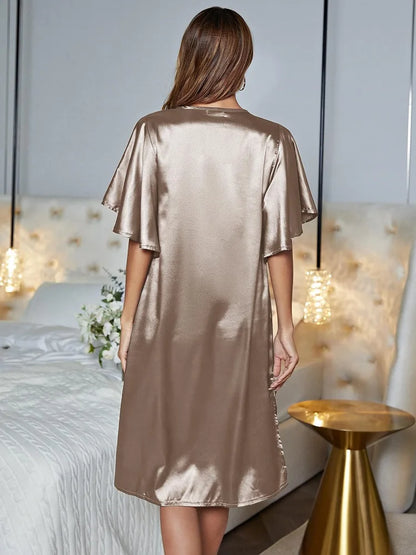 Luxueuze Zijden Nachtkleding Goud Satijn