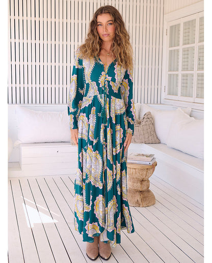 Maxi Jurk Lange Mouw Elegant Model