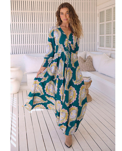Maxi Jurk Lange Mouw Elegant Model