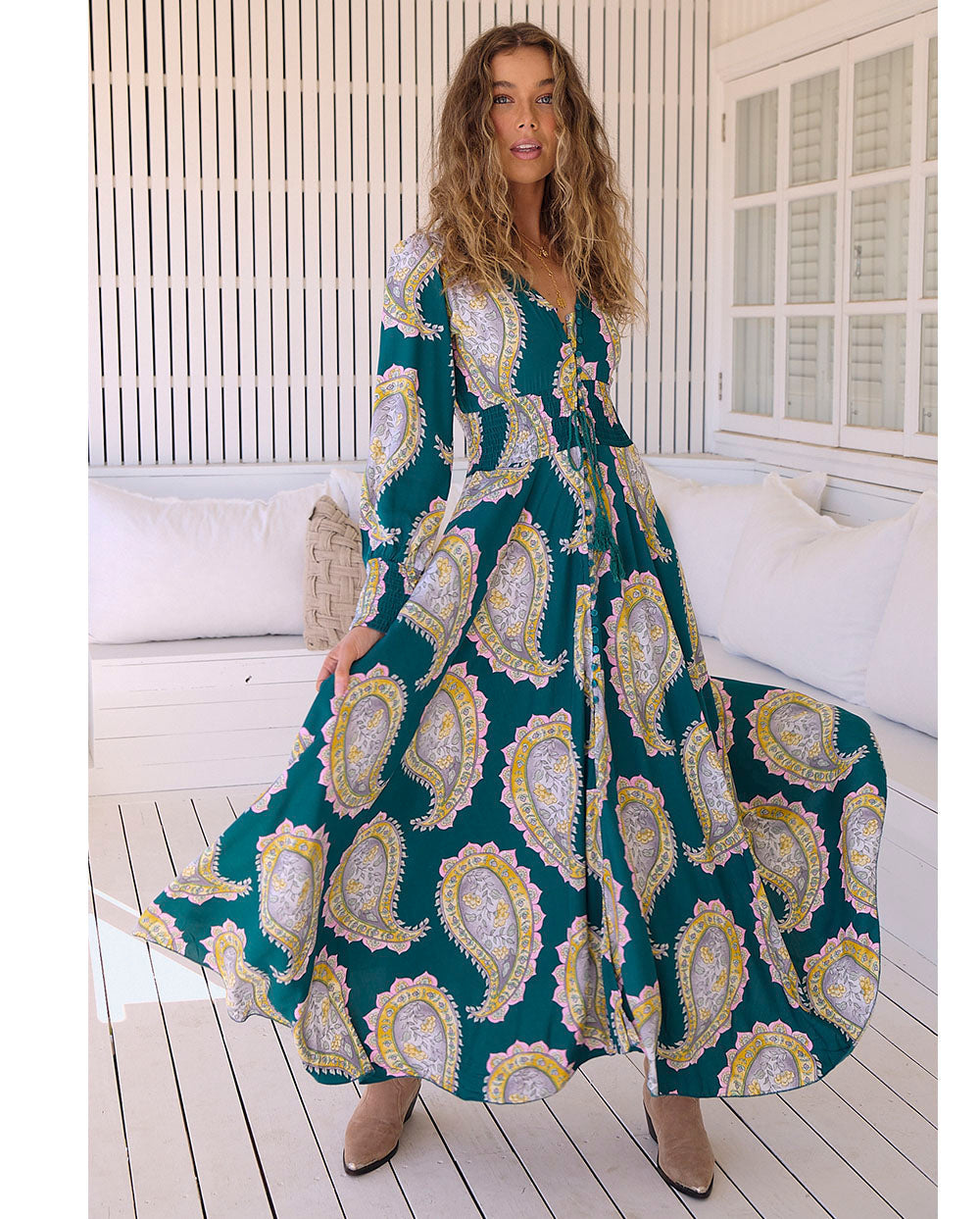 Maxi Jurk Lange Mouw Elegant Model
