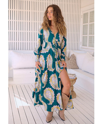 Maxi Jurk Lange Mouw Elegant Model