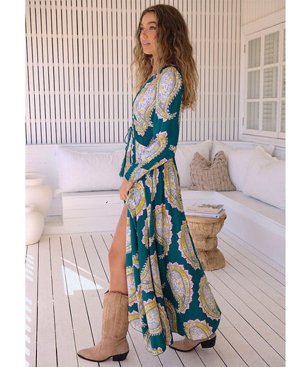 Maxi Jurk Lange Mouw Elegant Model