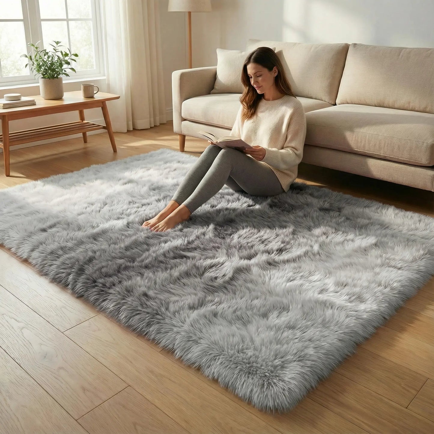 Hoogpolig Pluche Vloerkleed met Kleurverloop – Antislip & 4cm Dikte voor Luxe Comfort in Woonkamer, Slaapkamer of Gang