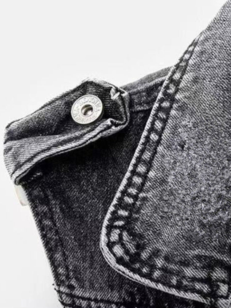 Blauw Leer Damesjasje Trendy Kort Model