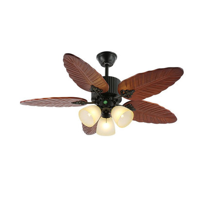 Tropische Plafondventilator met Verlichting en Afstandsbediening – Natuurlijk Design met Glazen Kap