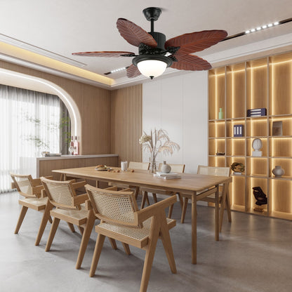 Tropische Plafondventilator met Verlichting en Afstandsbediening – Natuurlijk Design met Glazen Kap