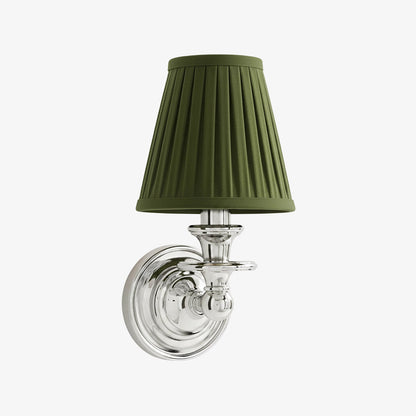 Wandlamp met stoffen kap en zwanenhalsarm – smeedijzeren armatuur met verstelbare leeslamp