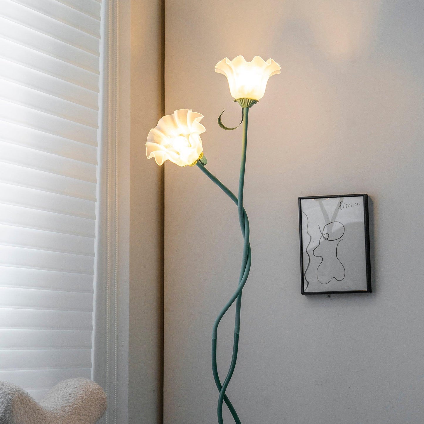 Vloerlamp Bloem Design Groen Wit Metaal 170cm 2-3 Lichts LED Sfeerlamp Woonkamer Slaapkamer