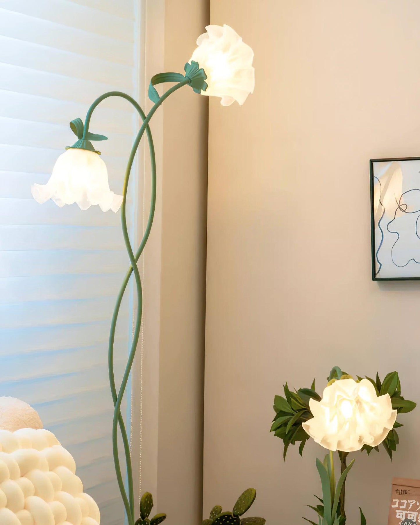 Vloerlamp Bloem Design Groen Wit Metaal 170cm 2-3 Lichts LED Sfeerlamp Woonkamer Slaapkamer