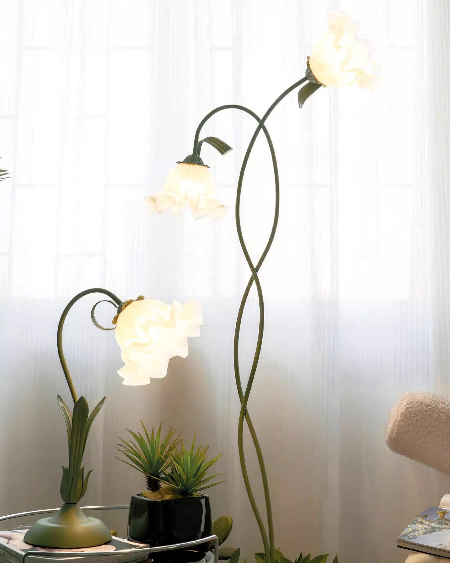 Vloerlamp Bloem Design Groen Wit Metaal 170cm 2-3 Lichts LED Sfeerlamp Woonkamer Slaapkamer