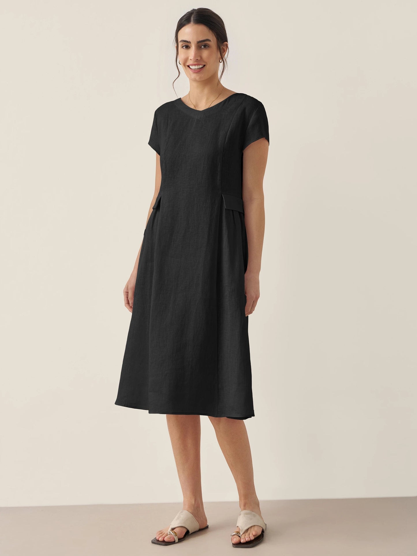 Midi Zomerjurk V-hals Korte Mouwen Zomerse Jurk - StudioMarella