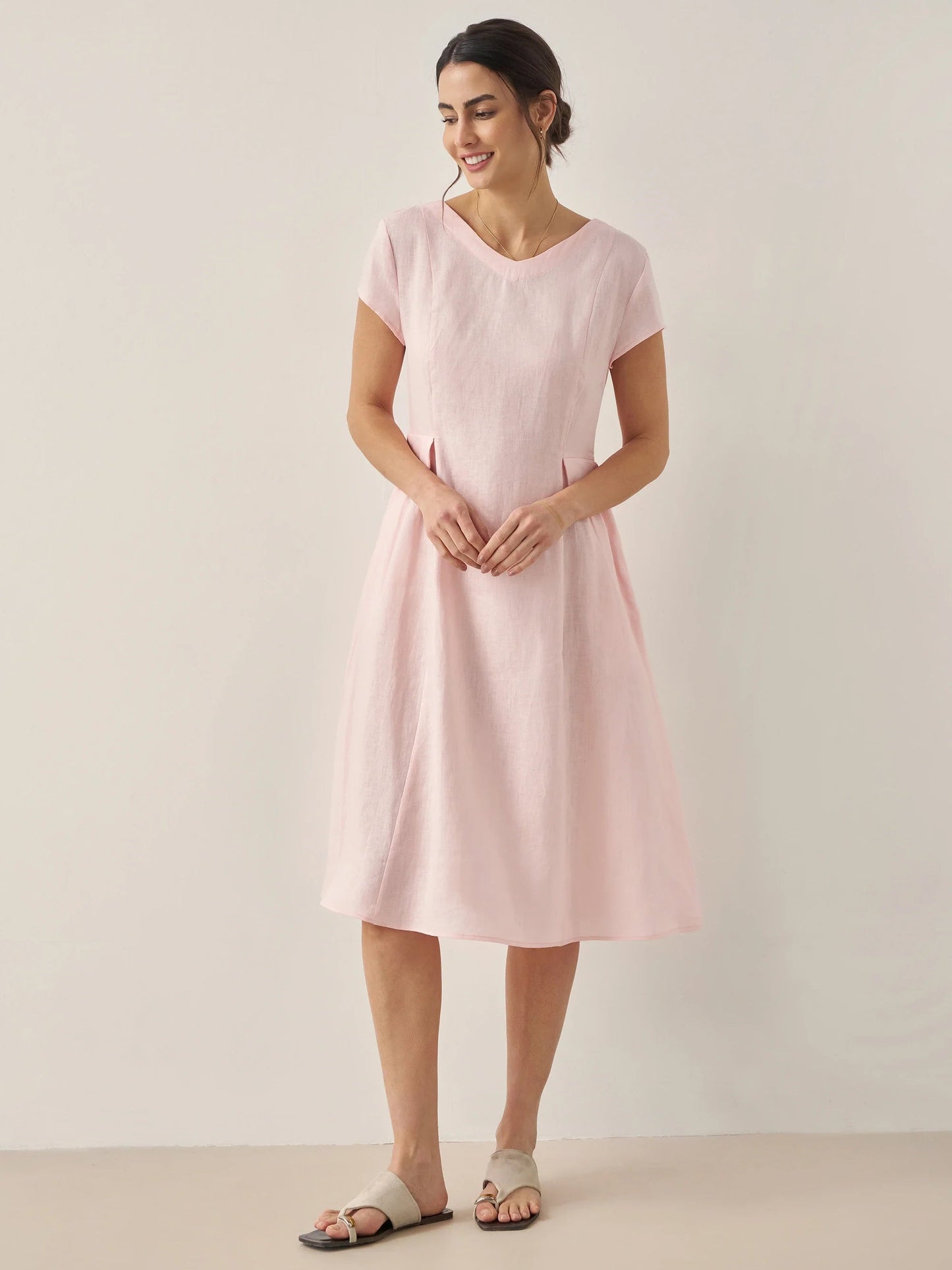 Midi Zomerjurk V-hals Korte Mouwen Jurk voor Vrouw