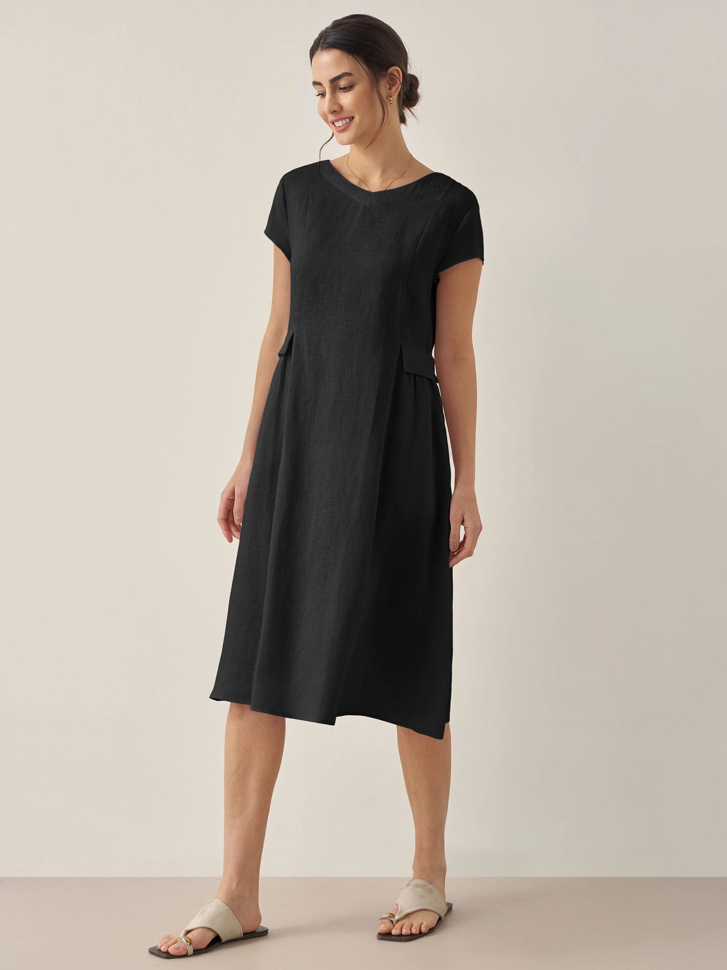 Midi Zomerjurk V-hals Korte Mouwen Jurk voor Vrouw