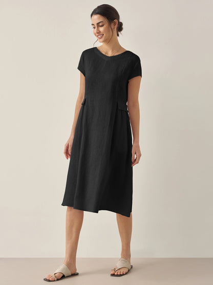 Midi Zomerjurk V-hals Korte Mouwen Jurk voor Vrouw